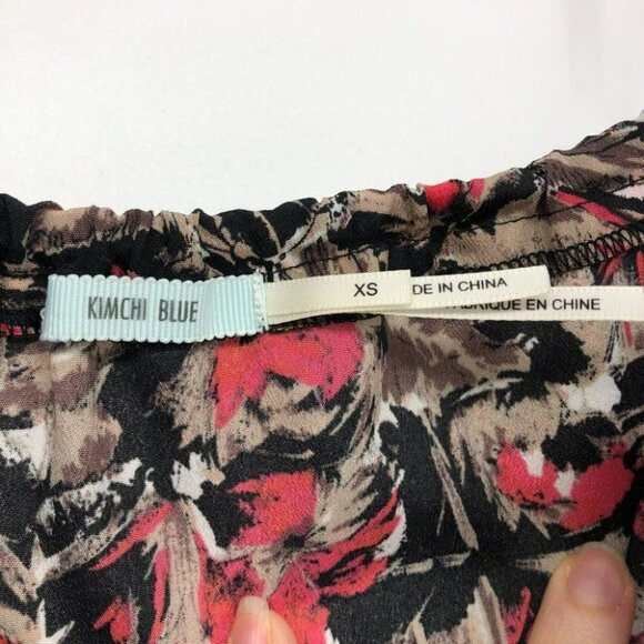 UO Kimchi Blue romper red tan abstract print ruffle neck  spaghetti straps XS - Picture 6 of 15